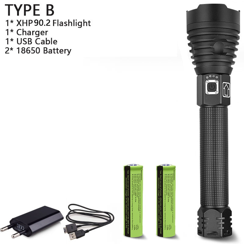 Black aluminum alloy tactical LED flashlight with zoomable lens and waterproof exterior — view 14