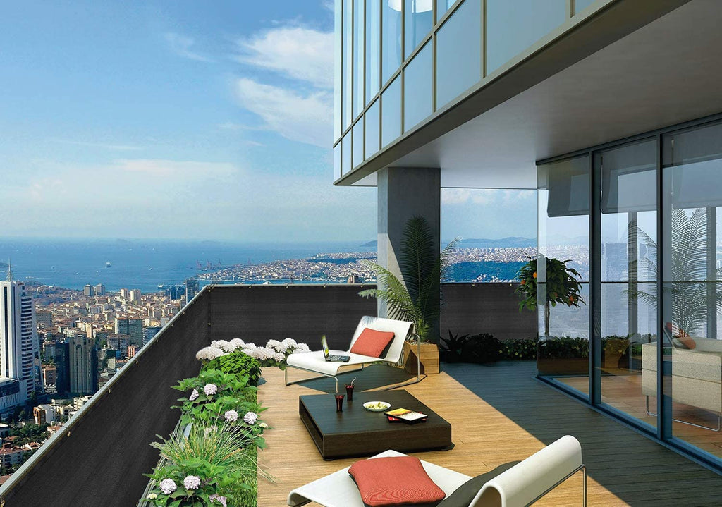 Black privacy screening mesh made of high-density polyethylene for outdoor garden fencing and patio seclusion — view 6