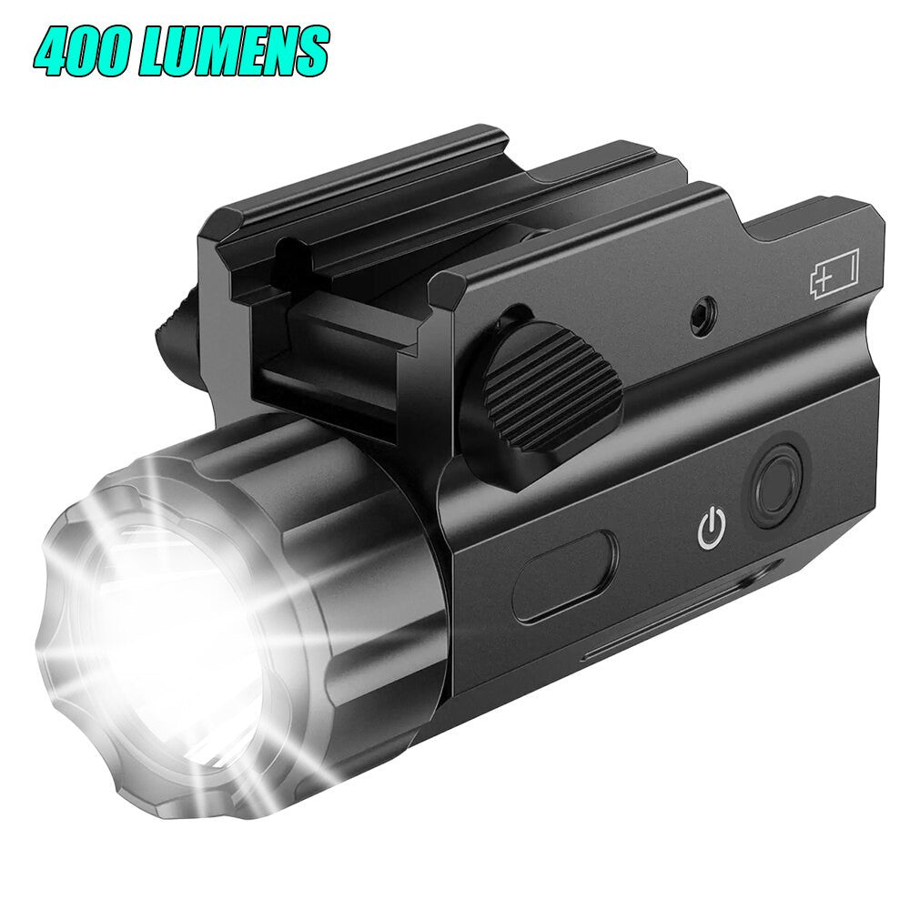 Black aluminum 400 lumens tactical flashlight with LED bulb for airsoft and hunting rifles