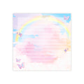 Pastel lined sticky notes pad featuring a kawaii butterfly, rainbow, and fluffy clouds design