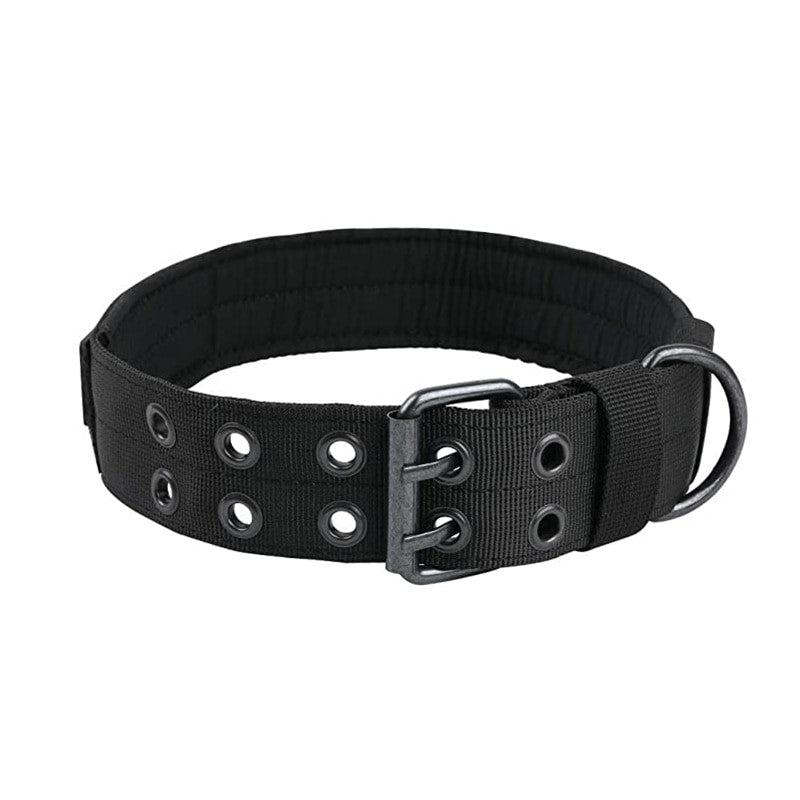Durable tactical dog collar and leash set in heavy duty nylon with secure metal double buckle — view 8