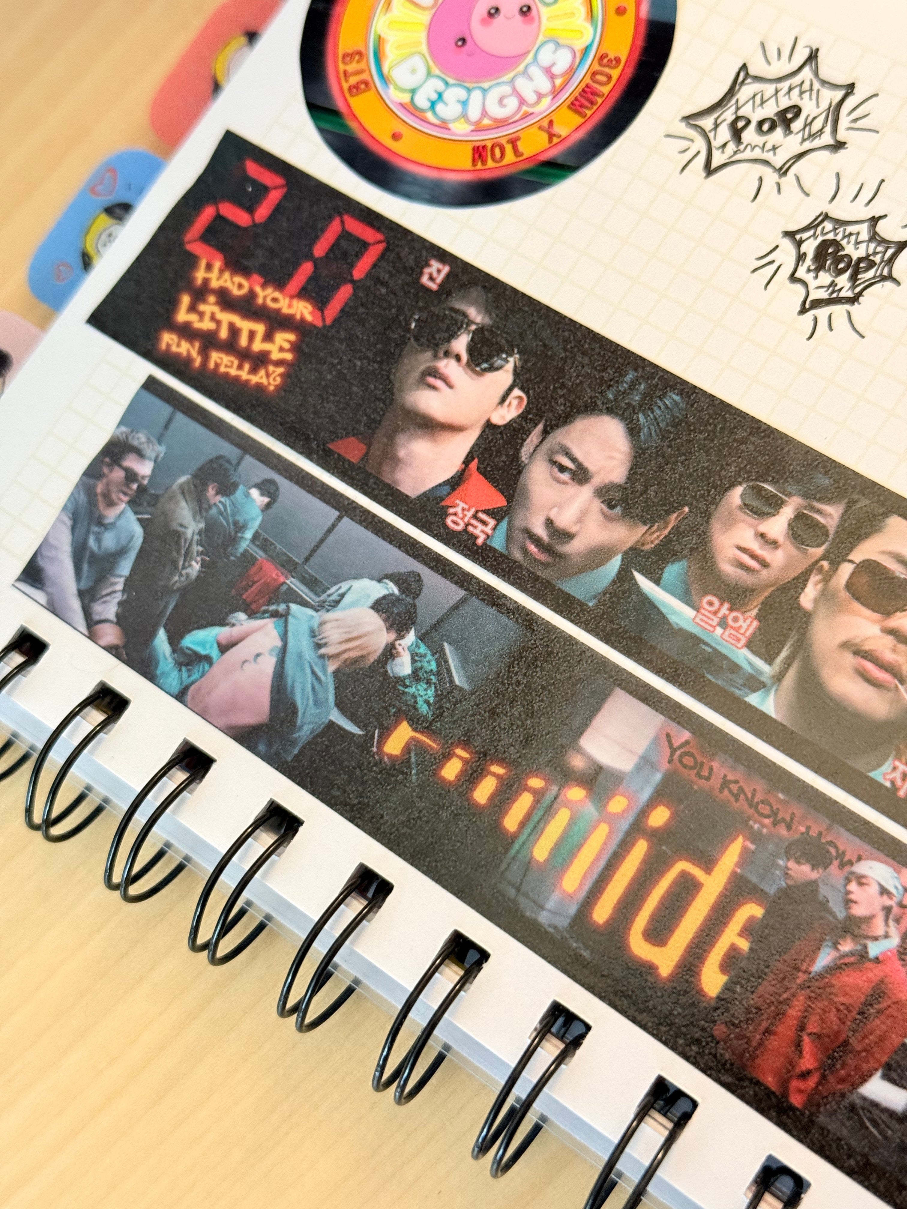 BTS 2.0 Washi Tape roll featuring a wide 30mm dark cinematic design for K-pop journaling — view 2