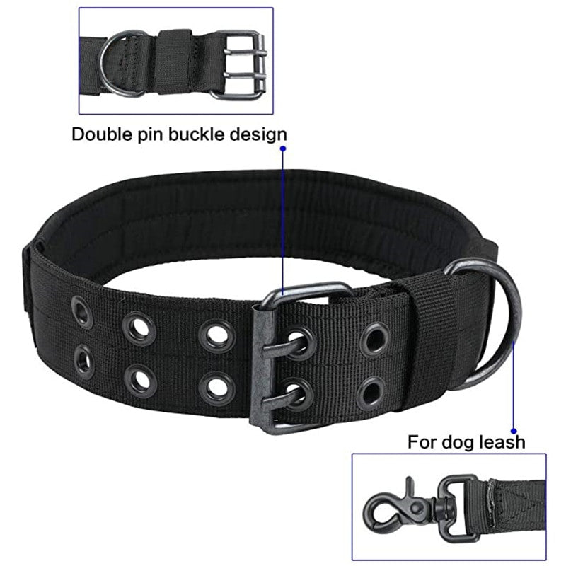 Durable tactical dog collar and leash set in heavy duty nylon with secure metal double buckle — view 2