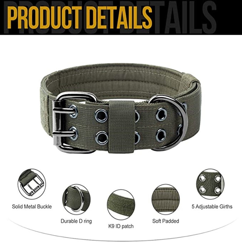 Durable tactical dog collar and leash set in heavy duty nylon with secure metal double buckle — view 5