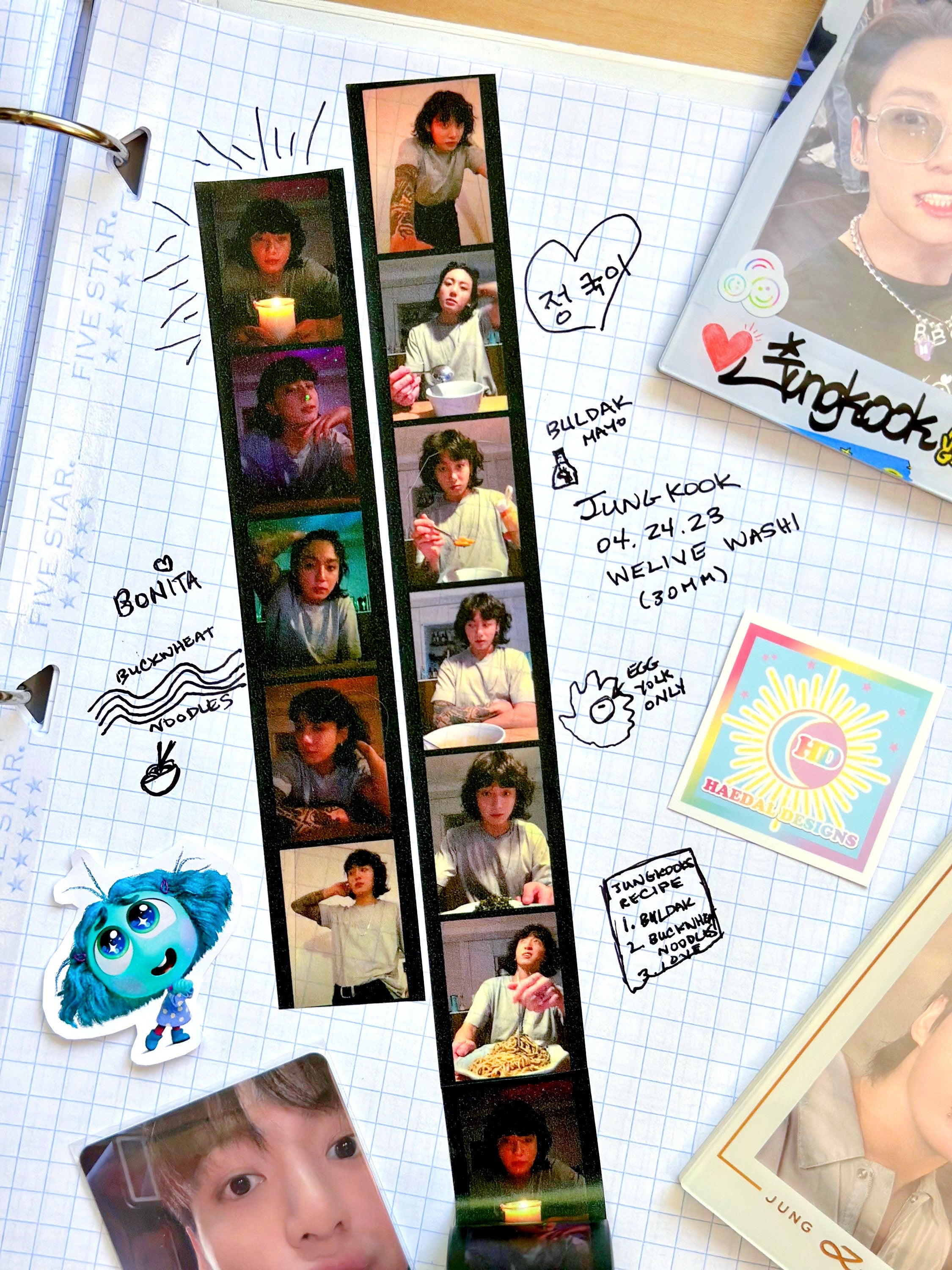 Jungkook WeLive 30mm washi tape roll featuring printed memes for scrapbooking and planner decoration — view 3