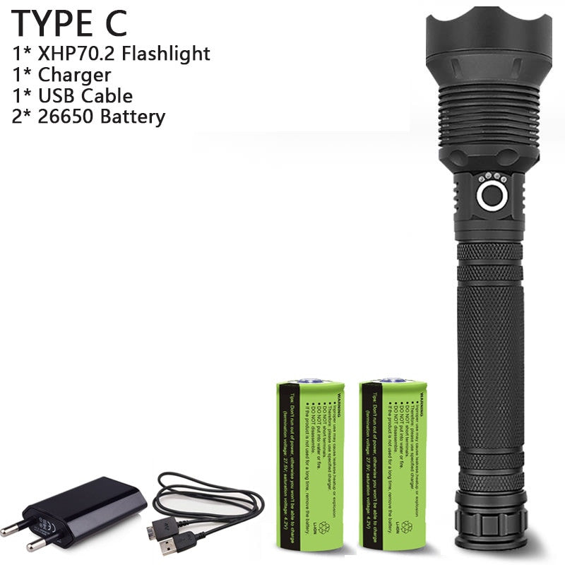 Black aluminum alloy tactical LED flashlight with zoomable lens and waterproof exterior — view 12
