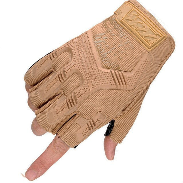 Black half-finger tactical gloves with reinforced knuckles and adjustable straps for outdoor protective gear. — view 8