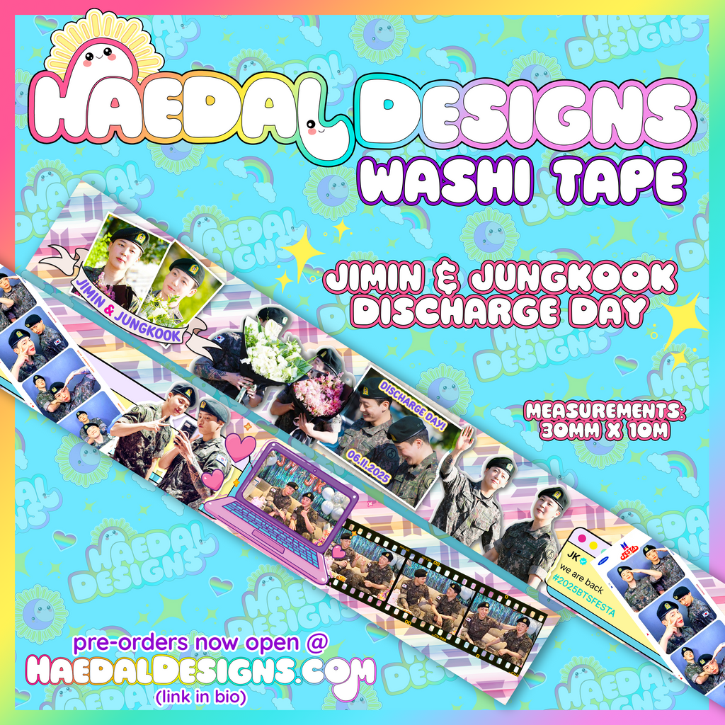 Jimin and Jungkook discharge day washi tape roll featuring printed snapshot designs for scrapbooking — view 9