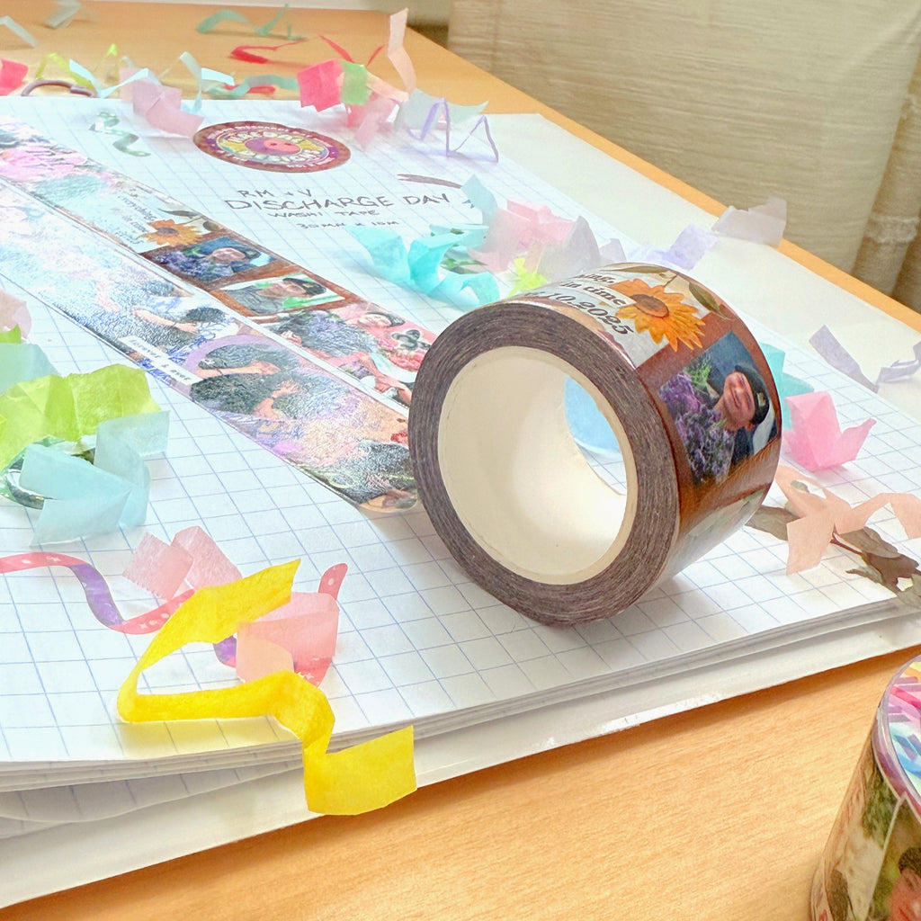 Discharge Day 30mm washi tape roll featuring nostalgic soft hued floral and scrapbook style illustrations — view 5