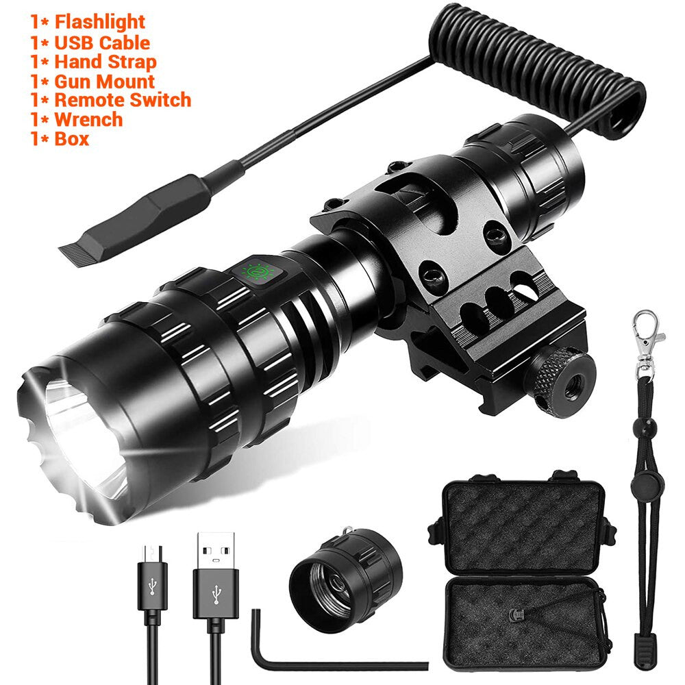 Black 1600 lumen tactical LED flashlight with waterproof casing for outdoor airsoft and survival — view 12