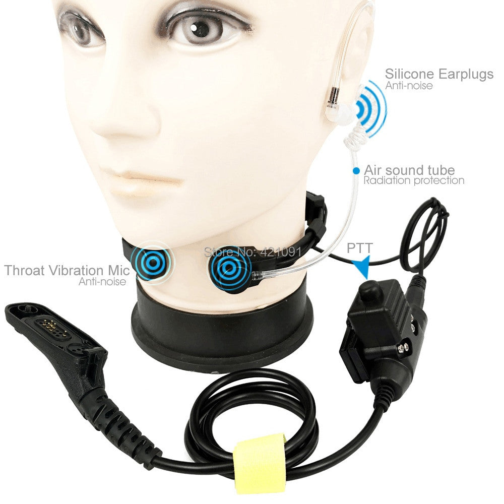 Tactical throat mic headset with acoustic tube earphone and heavy duty U94 PTT button for radios — view 5