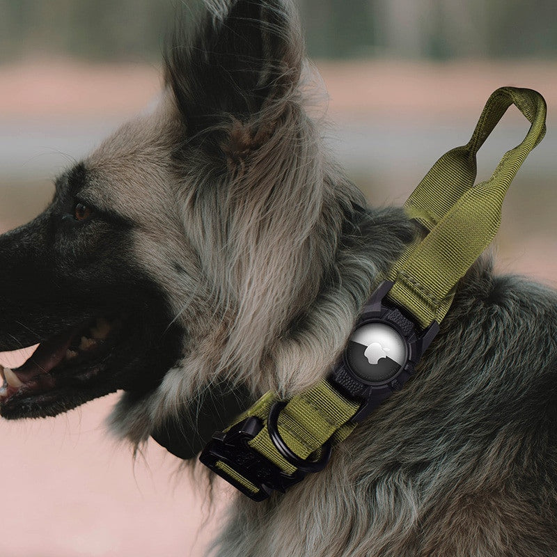 Tactical AirTag dog collar in solid color nylon with quick release buckle and tracker holder — view 3