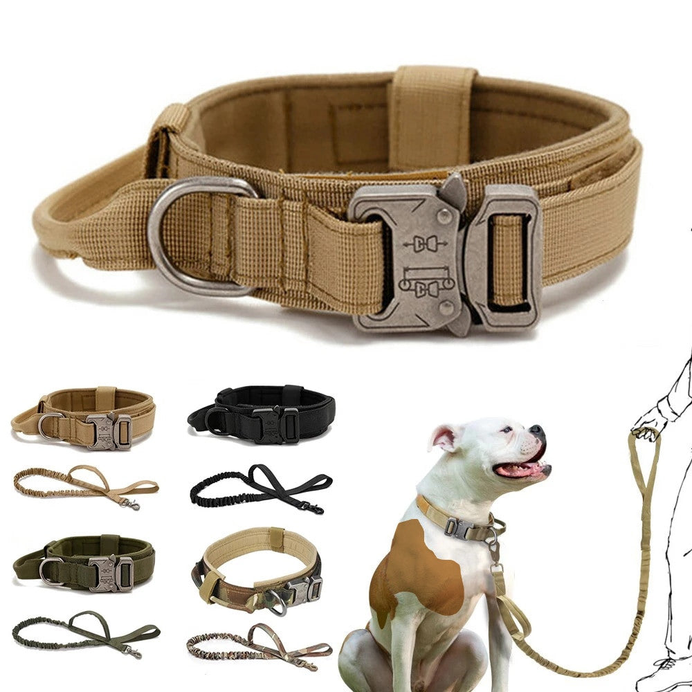 Heavy duty tactical dog collar set made of solid nylon with quick release buckle