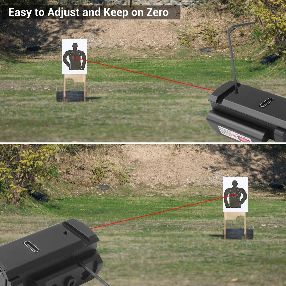 Tactical USB rechargeable airsoft pistol laser sight in black emitting a bright targeting beam — view 6