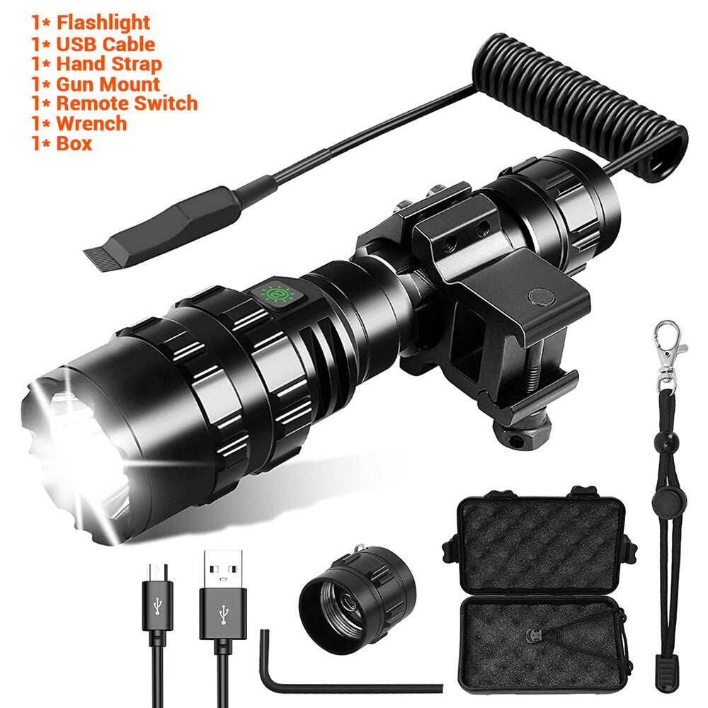 Black 1600 lumen tactical LED flashlight with waterproof casing for outdoor airsoft and survival — view 9