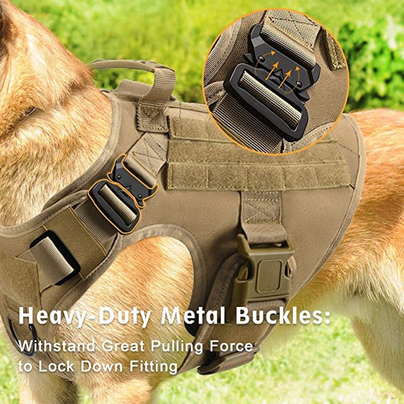 Military tactical dog harness in heavy-duty nylon featuring adjustable straps and a padded vest design — view 2