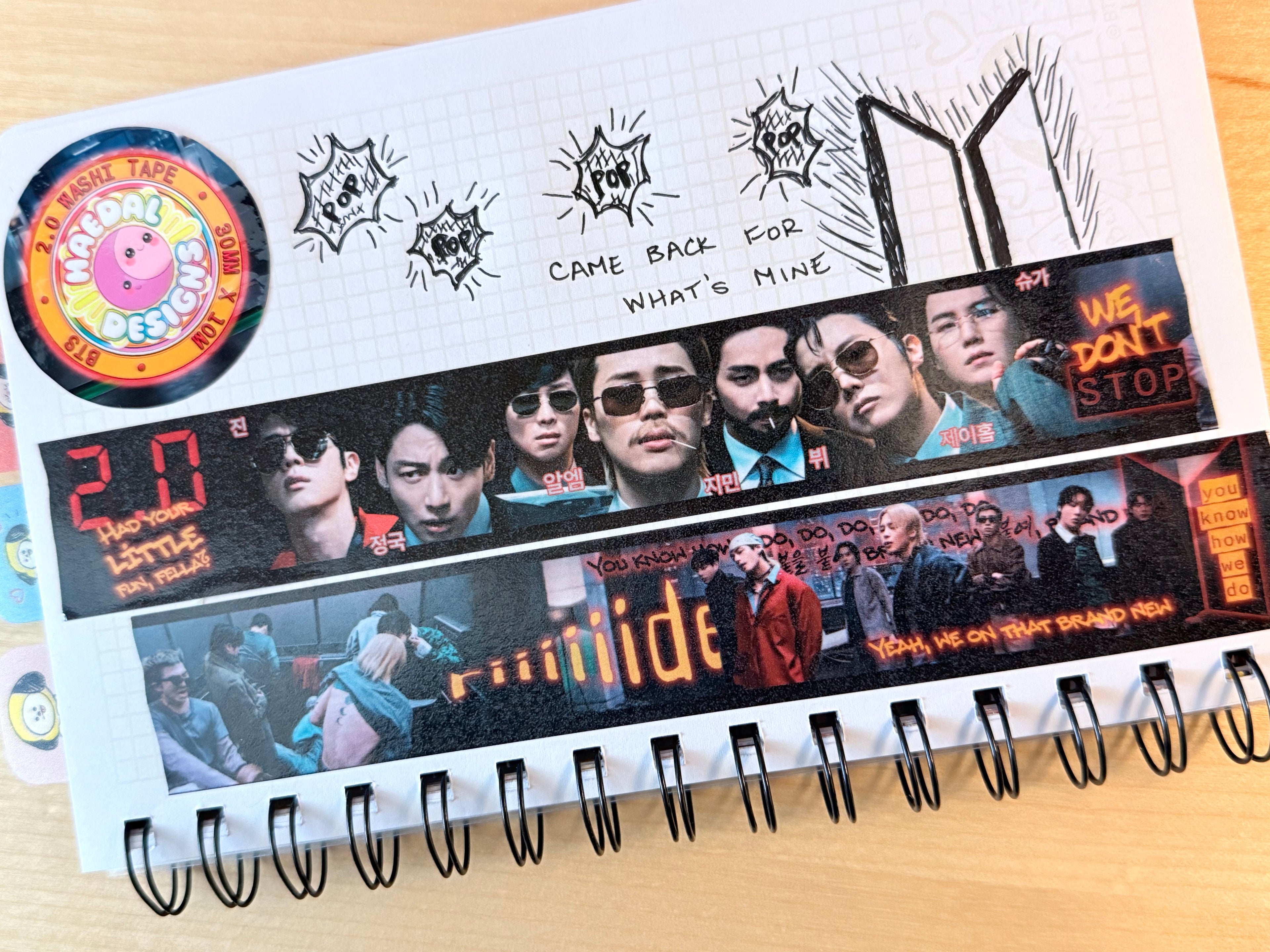 BTS 2.0 Washi Tape roll featuring a wide 30mm dark cinematic design for K-pop journaling — view 4