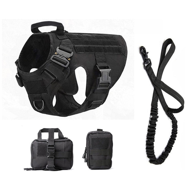 Military tactical dog harness in heavy-duty nylon featuring adjustable straps and a padded vest design — view 24