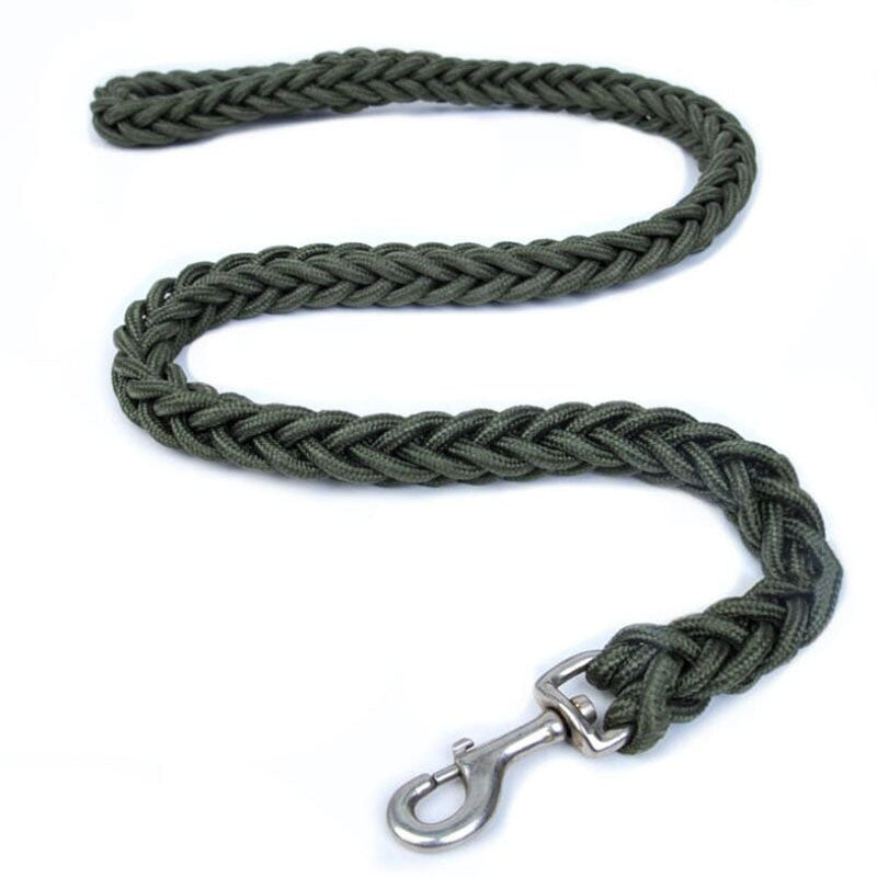 Heavy duty nylon dog leash in black and green with quick release metal clasp — view 3