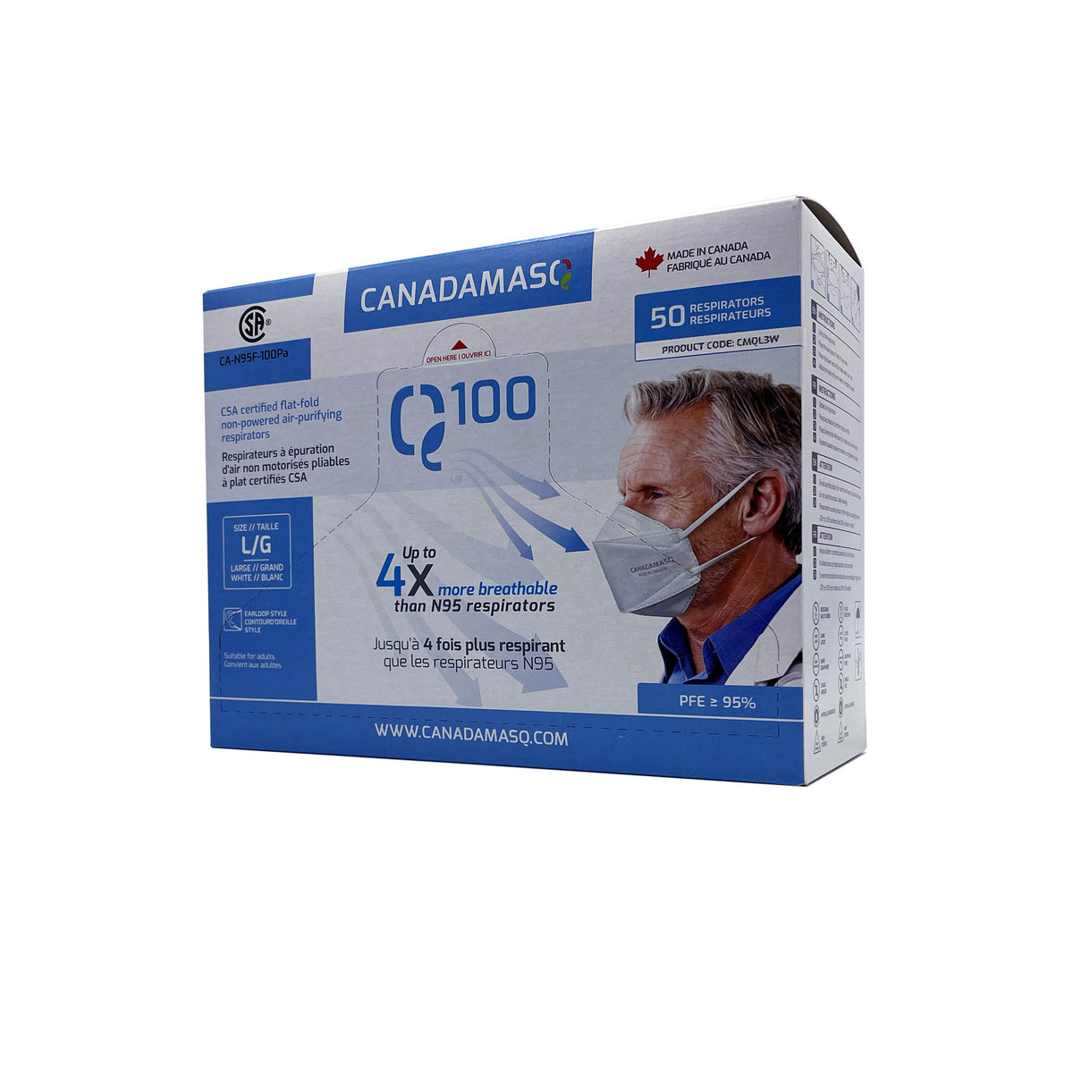 Respirator | CA-N95 Certified | Q100 - White (Box of 50)-2