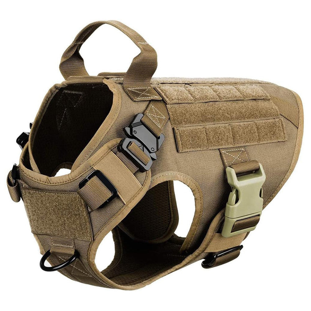 Military tactical dog harness in heavy-duty nylon featuring adjustable straps and a padded vest design — view 10