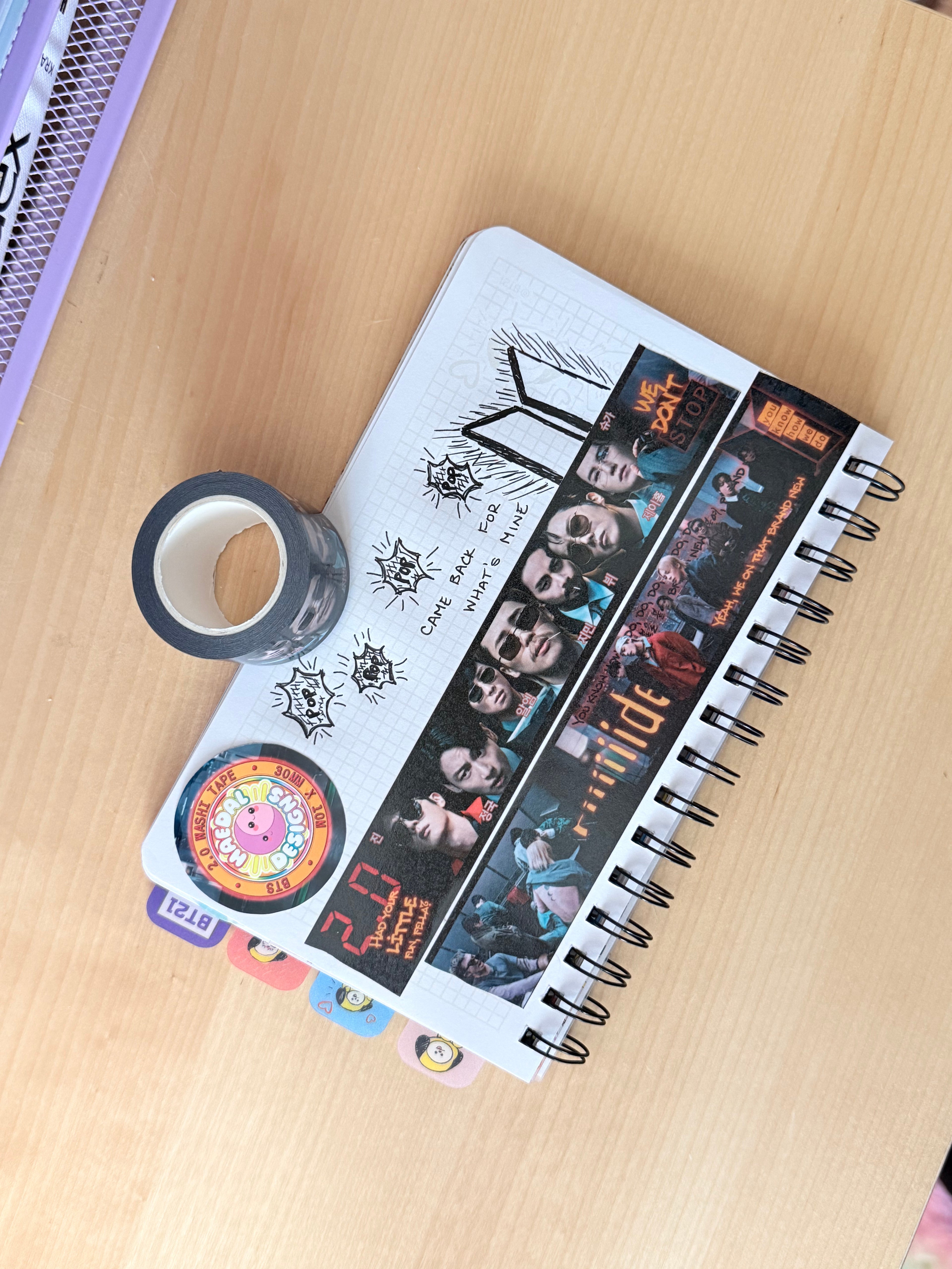 BTS 2.0 Washi Tape roll featuring a wide 30mm dark cinematic design for K-pop journaling — view 7