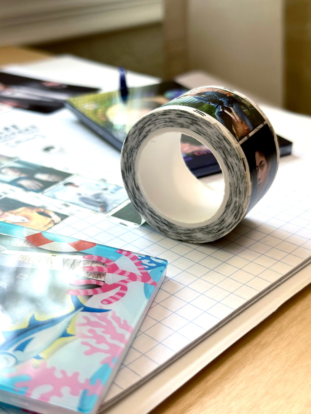 BTS Jin W Korea washi tape roll featuring black and white magazine photos for journaling — view 3
