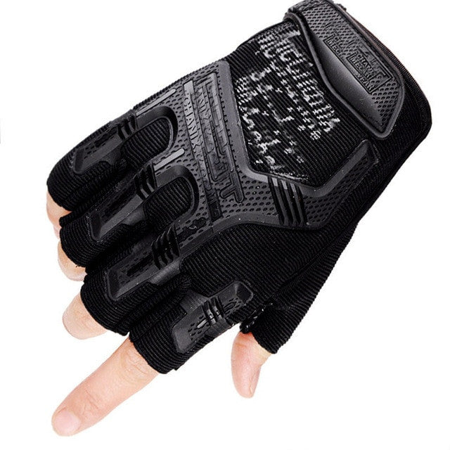 Black half-finger tactical gloves with reinforced knuckles and adjustable straps for outdoor protective gear. — view 10