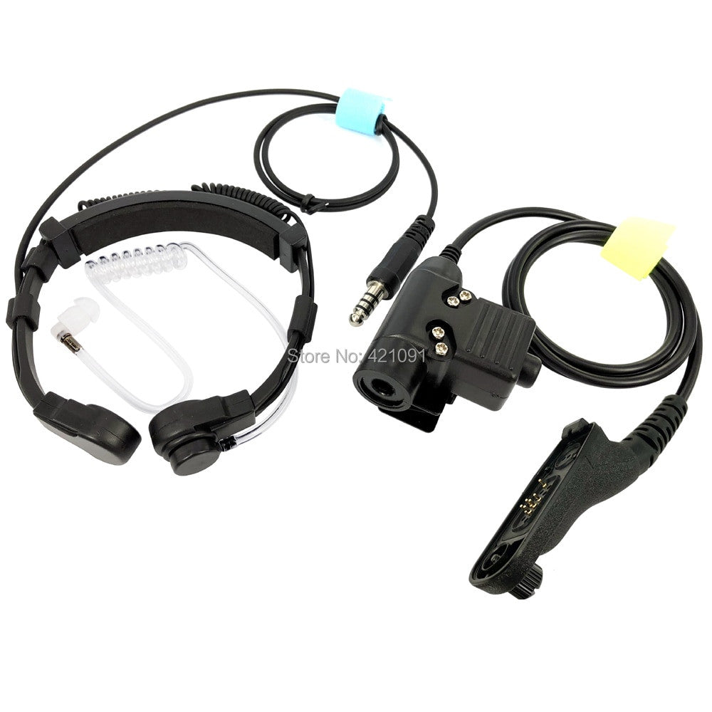 Tactical throat mic headset with acoustic tube earphone and heavy duty U94 PTT button for radios — view 4