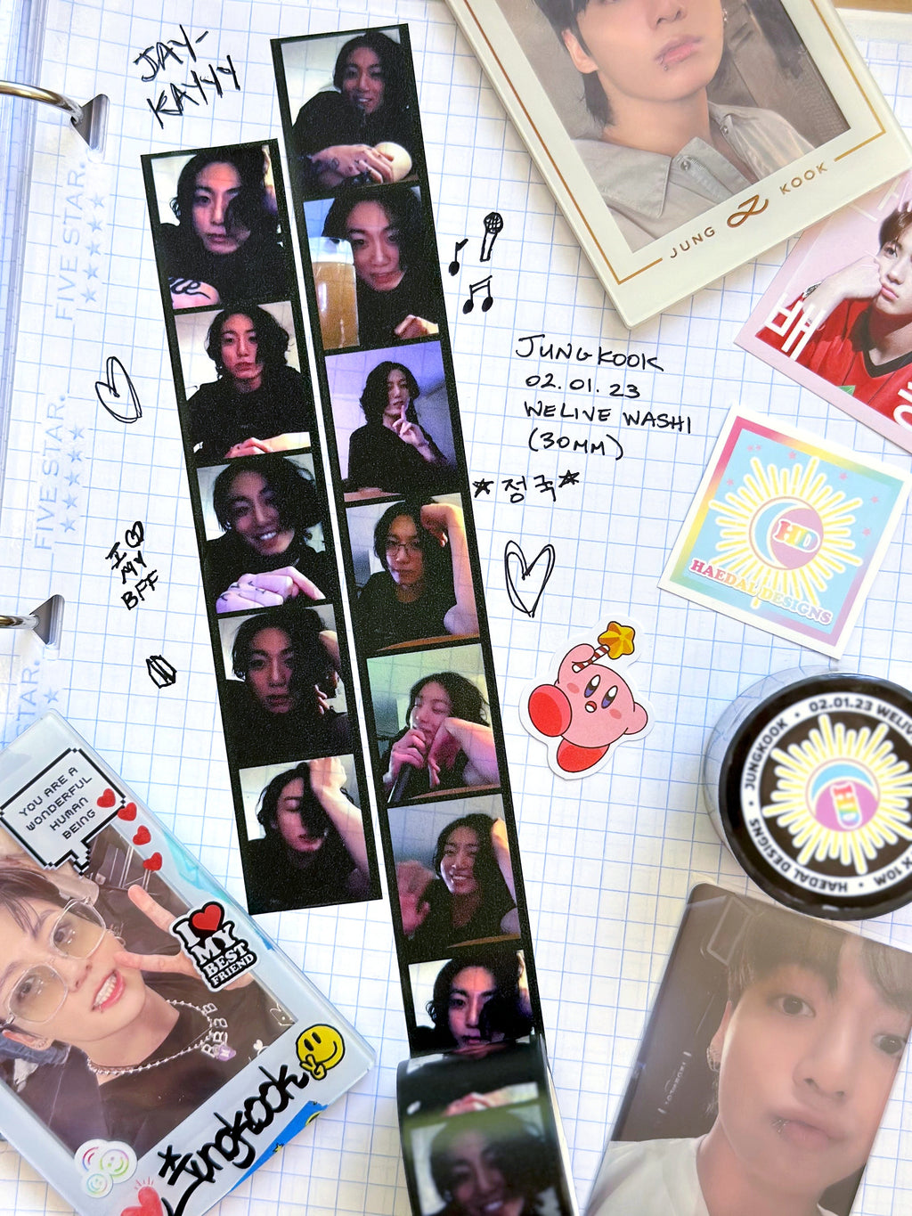 Jungkook WeLive 30mm decorative washi tape roll featuring 11 high-quality printed broadcast images. — view 2