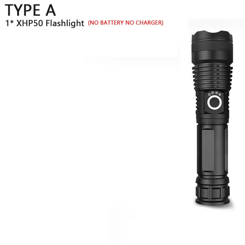 Black aluminum alloy tactical LED flashlight with zoomable lens and waterproof exterior — view 7