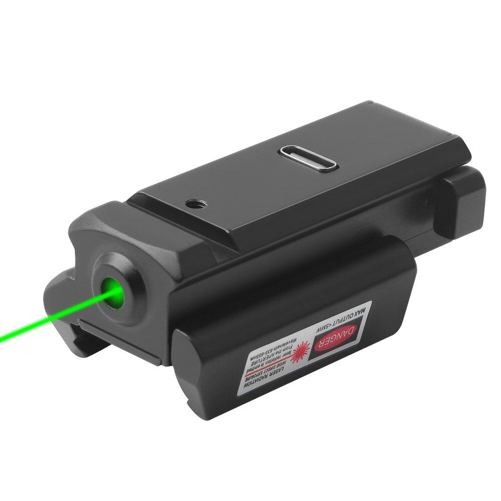 Tactical USB rechargeable airsoft pistol laser sight in black emitting a bright targeting beam — view 8