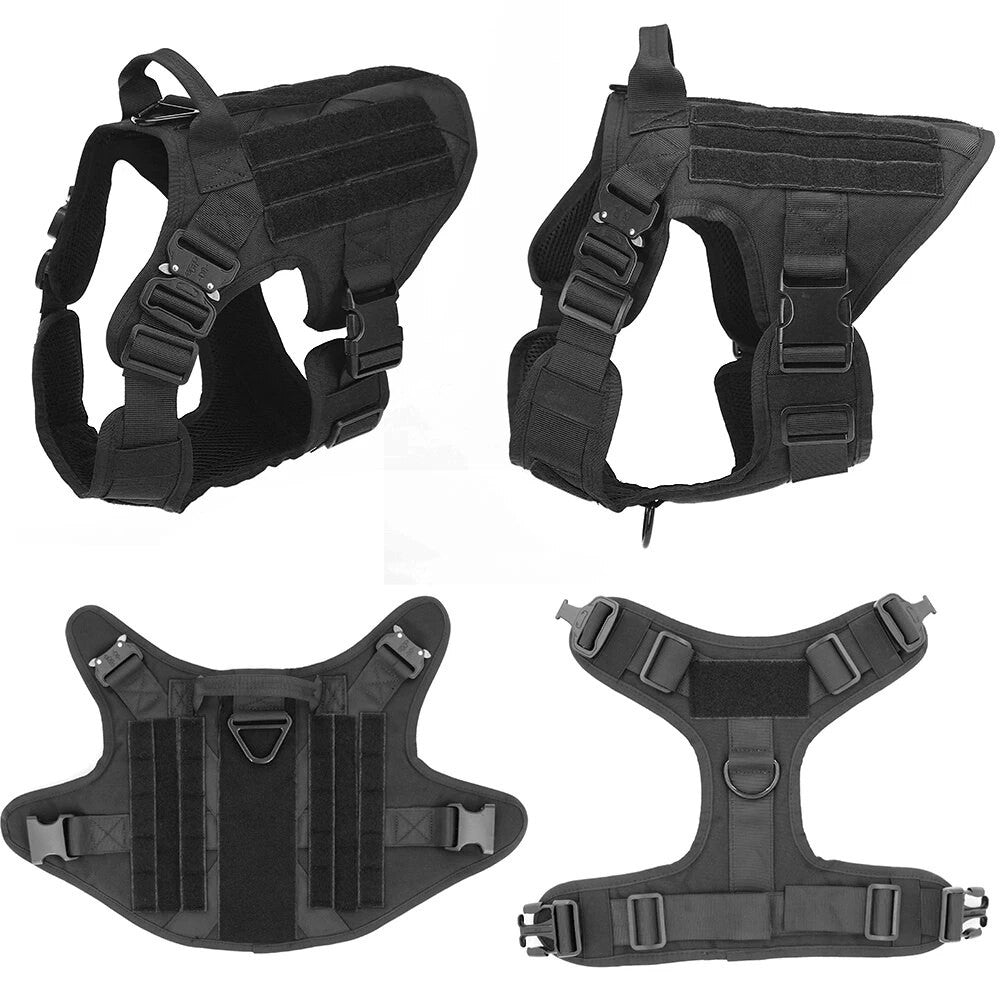 Military dog harness and leash kit in solid color nylon with padded tactical vest. — view 4