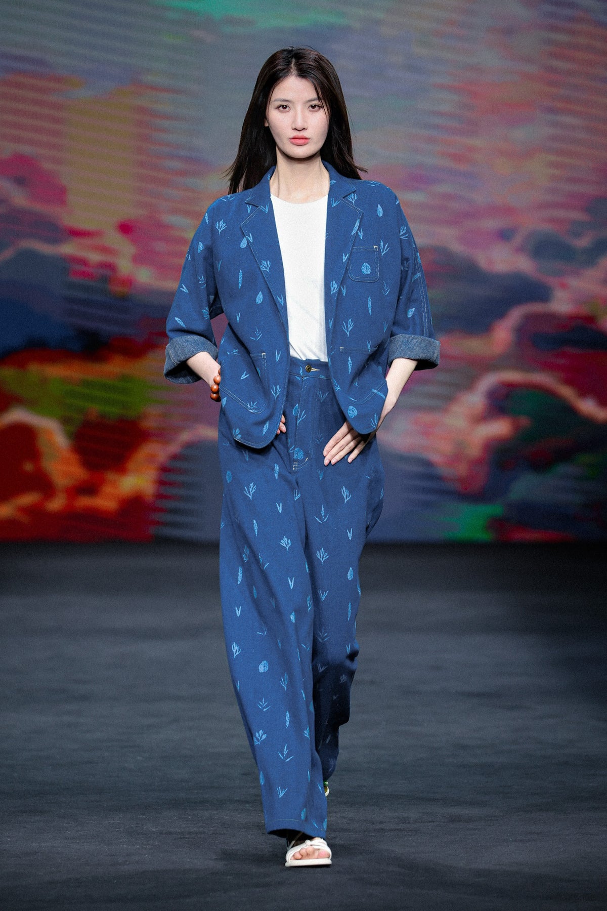 Botanic Print Blue Denim Jeans-3