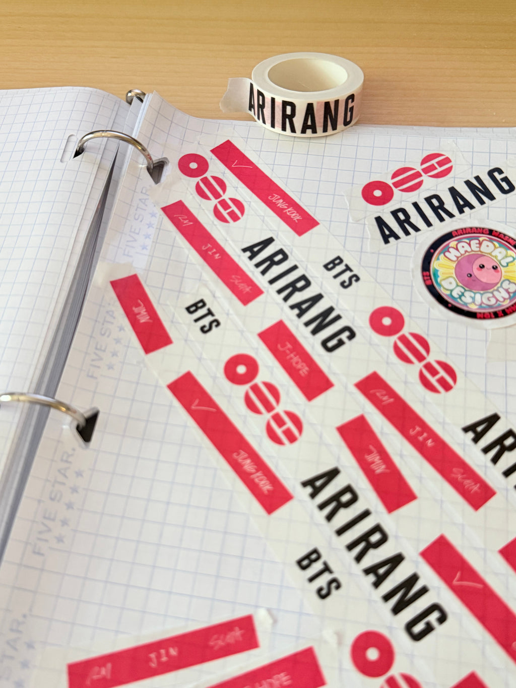 BTS Arirang washi tape roll featuring striking red graphics for scrapbooking and journal decoration — view 6