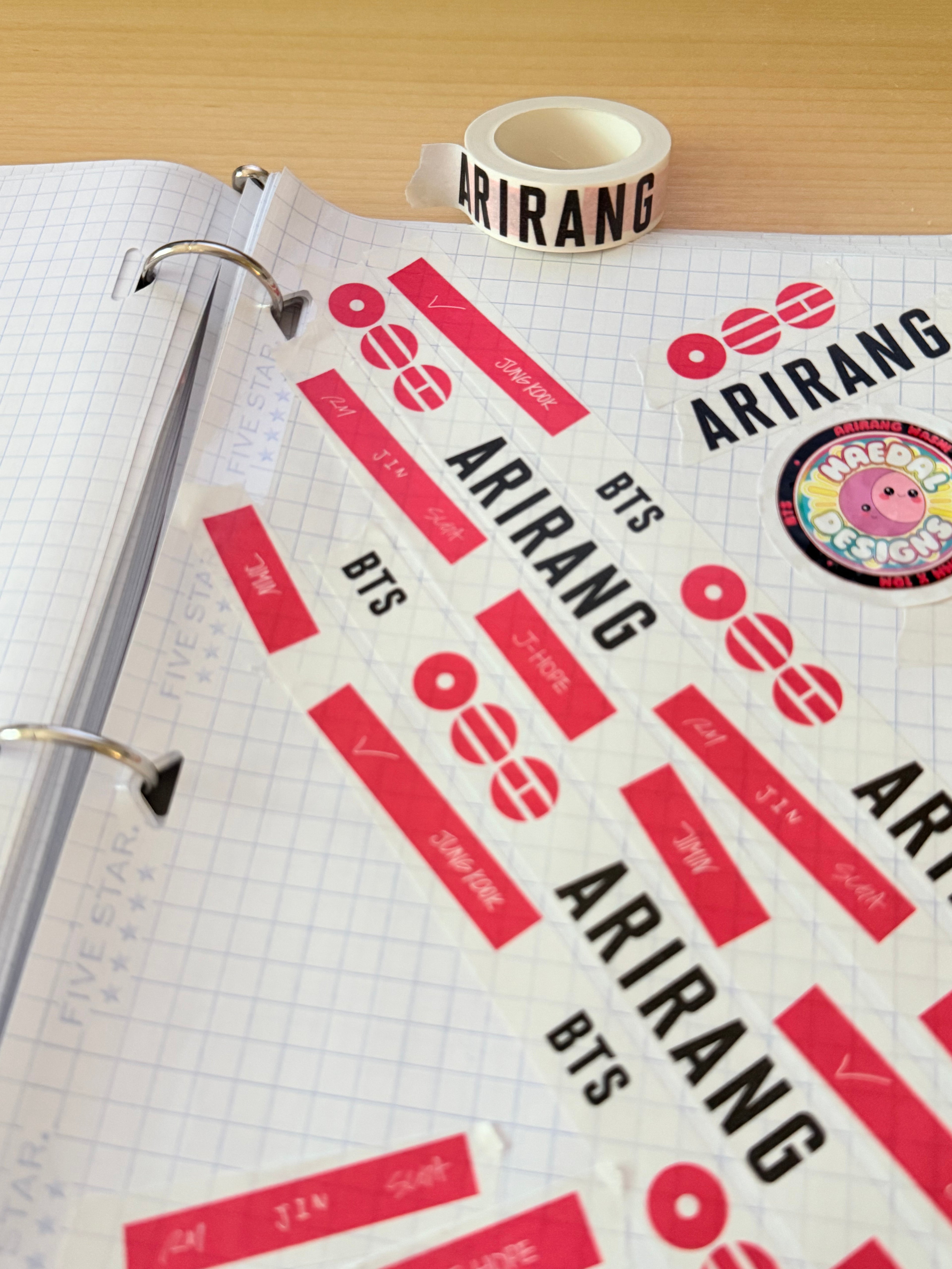 BTS Arirang washi tape roll featuring striking red graphics for scrapbooking and journal decoration — view 6
