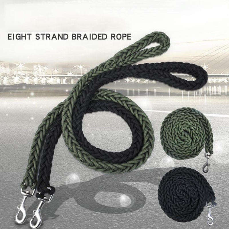 Heavy duty nylon dog leash in black and green with quick release metal clasp — view 4