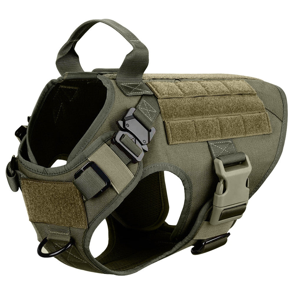 Military tactical dog harness in heavy-duty nylon featuring adjustable straps and a padded vest design — view 11