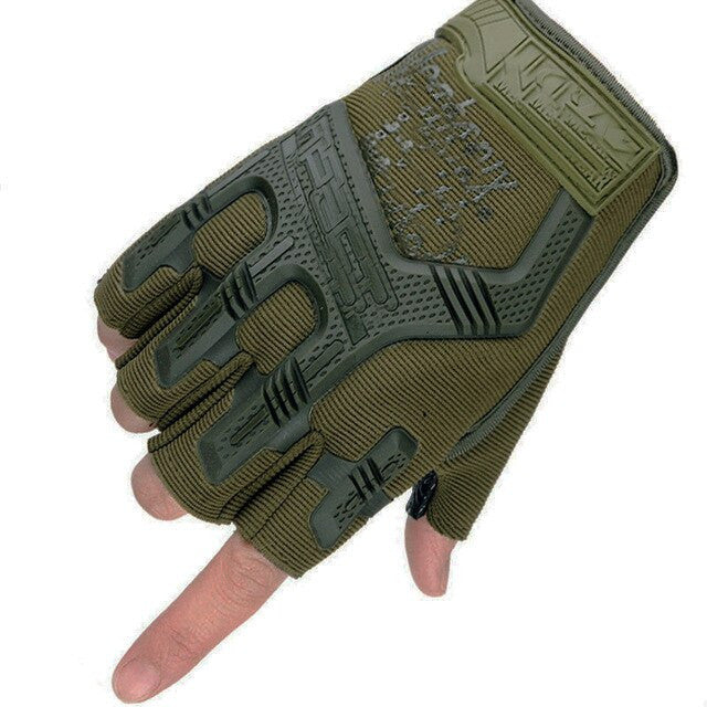 Black half-finger tactical gloves with reinforced knuckles and adjustable straps for outdoor protective gear. — view 9
