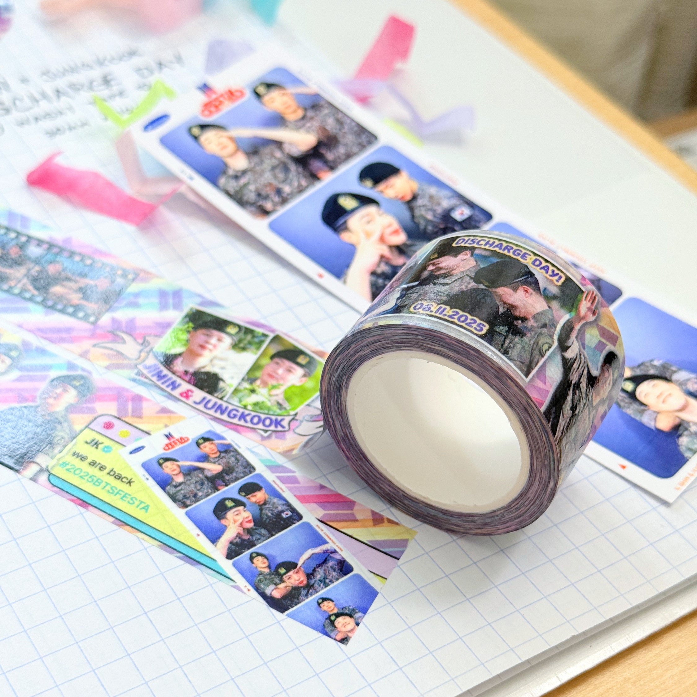 Jimin and Jungkook discharge day washi tape roll featuring printed snapshot designs for scrapbooking — view 8