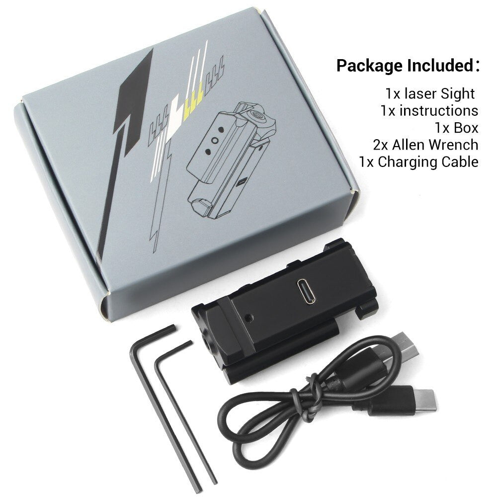 Tactical USB rechargeable airsoft pistol laser sight in black emitting a bright targeting beam — view 5