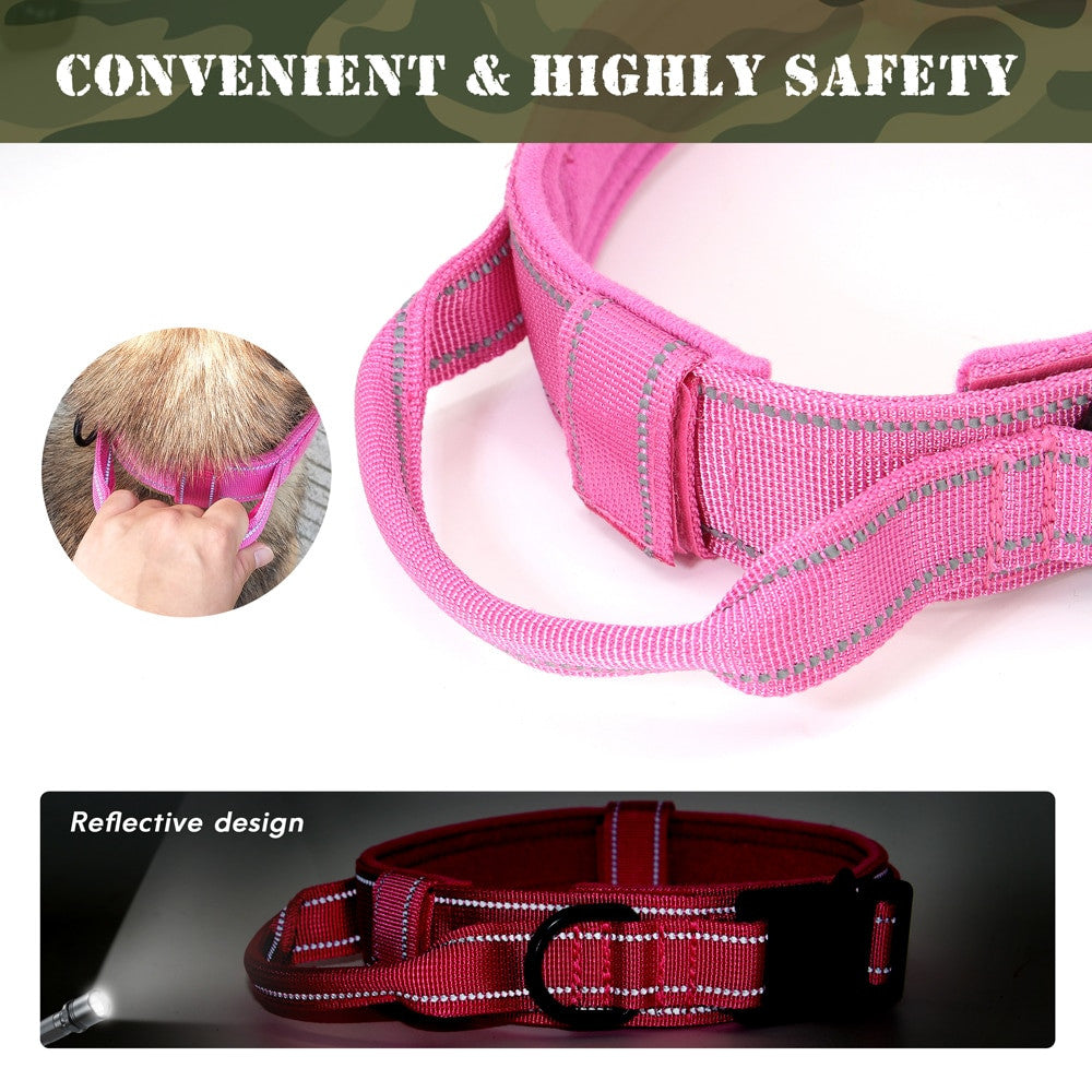 Personalized military tactical dog collar made of durable padded nylon with a quick control handle — view 4