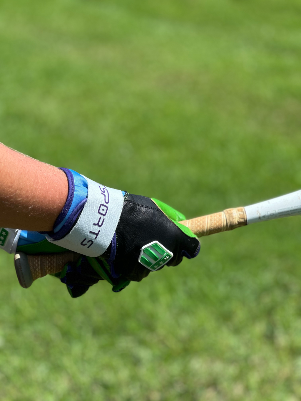 Tampa Bay long cuff batting glove in black with vibrant neon green palm and premium leather — view 7