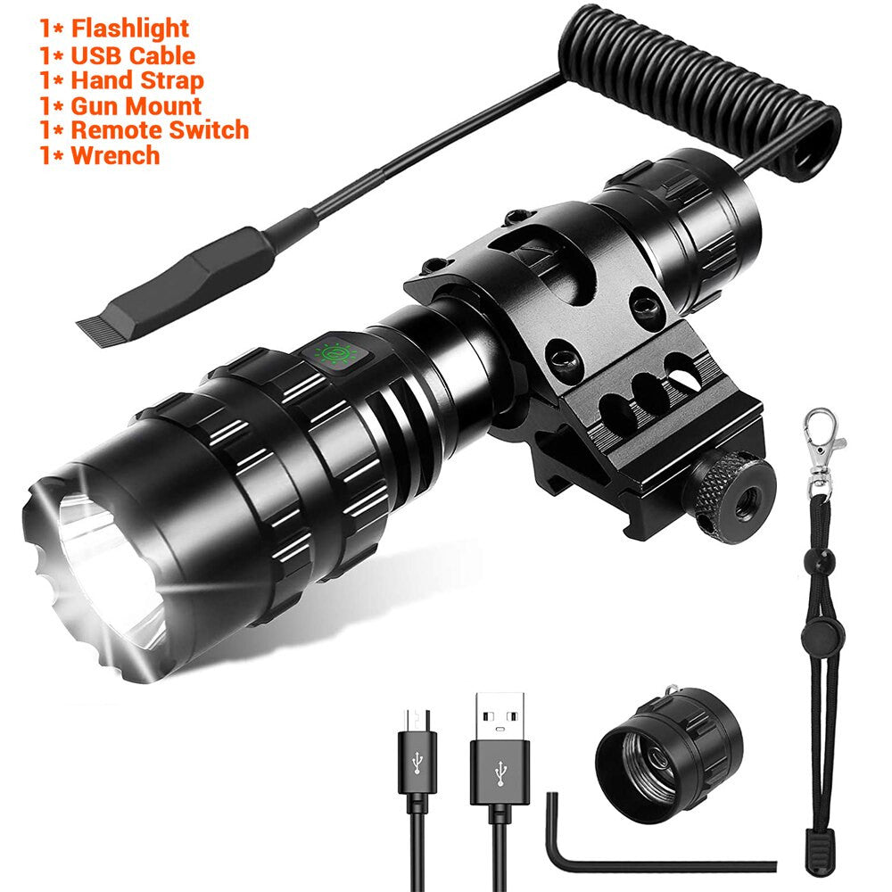 Black 1600 lumen tactical LED flashlight with waterproof casing for outdoor airsoft and survival — view 11