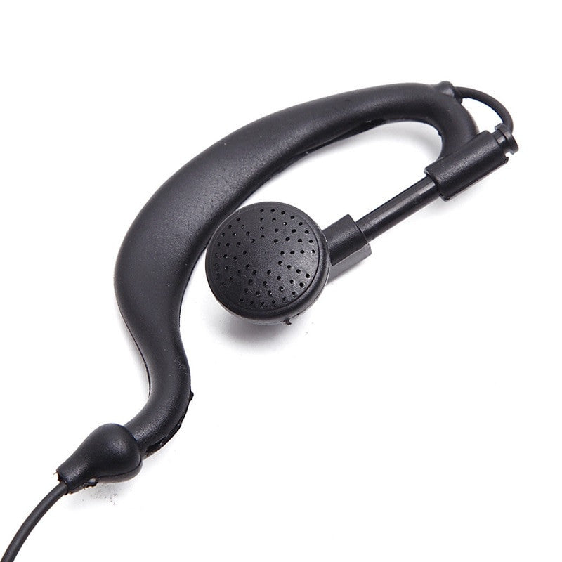 Black two-way radio earpiece headset with microphone and standard Y-port connection wire for hands-free use — view 6