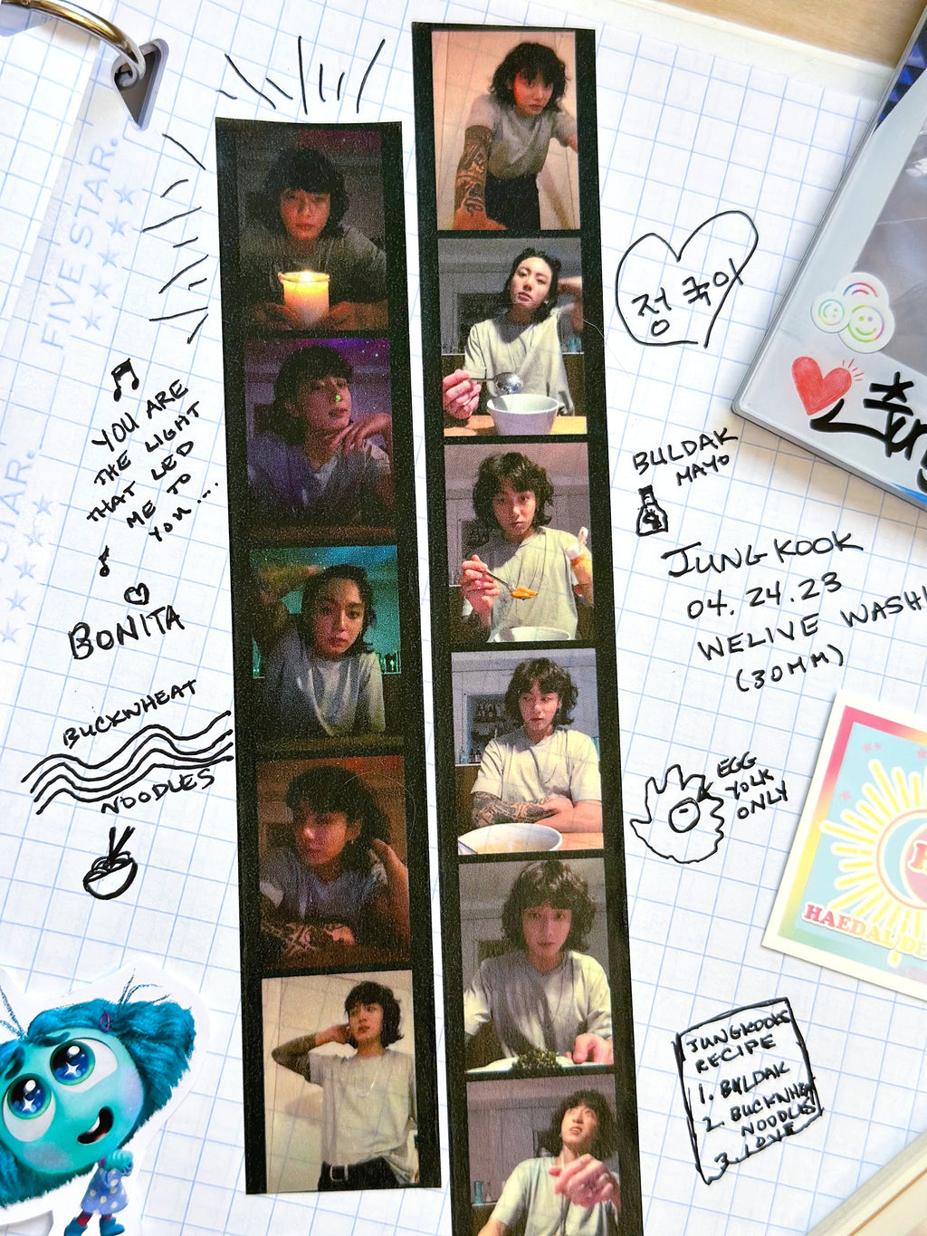 Jungkook WeLive 30mm washi tape roll featuring printed memes for scrapbooking and planner decoration — view 2