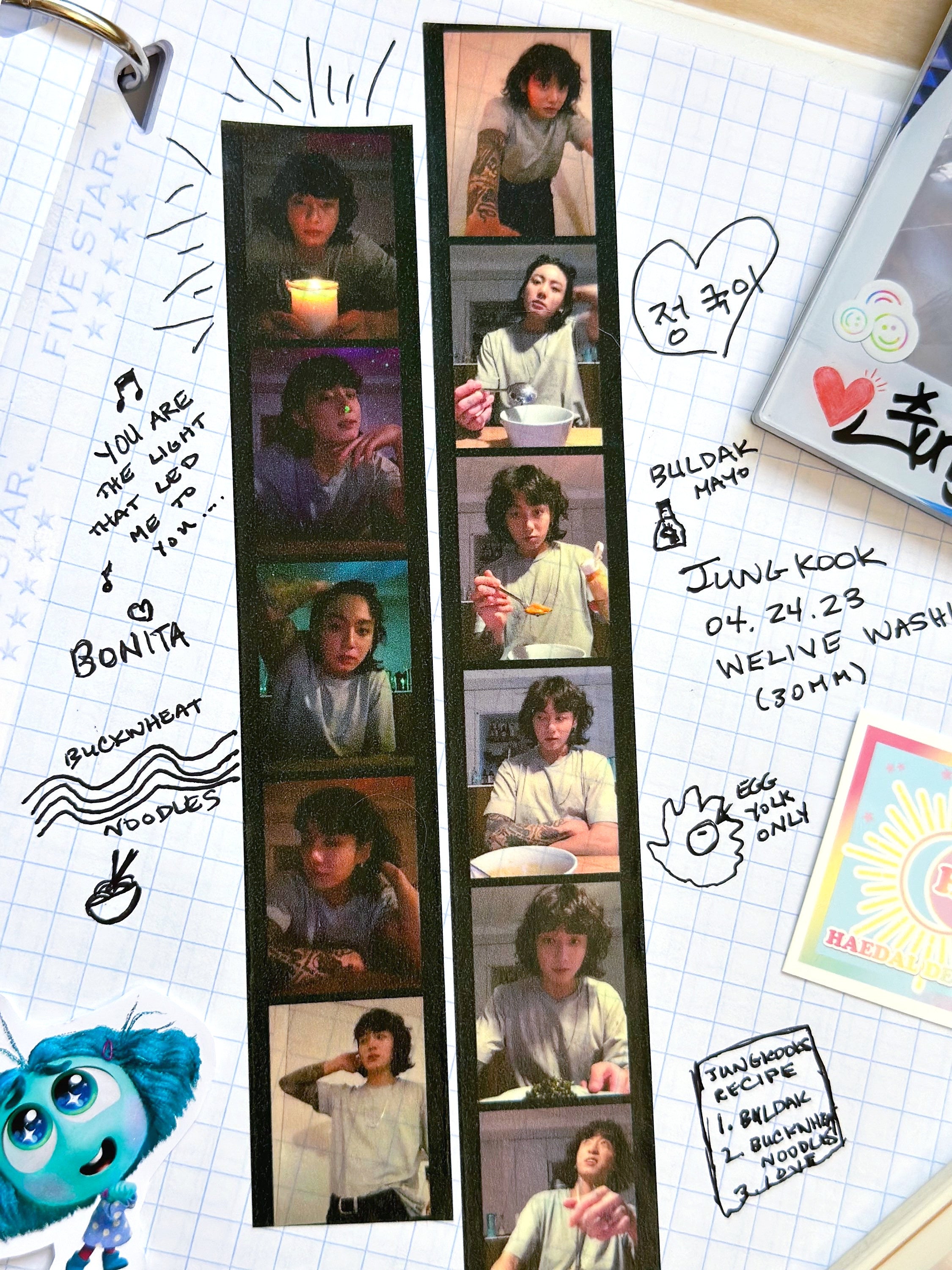 Jungkook WeLive 30mm washi tape roll featuring printed memes for scrapbooking and planner decoration — view 2