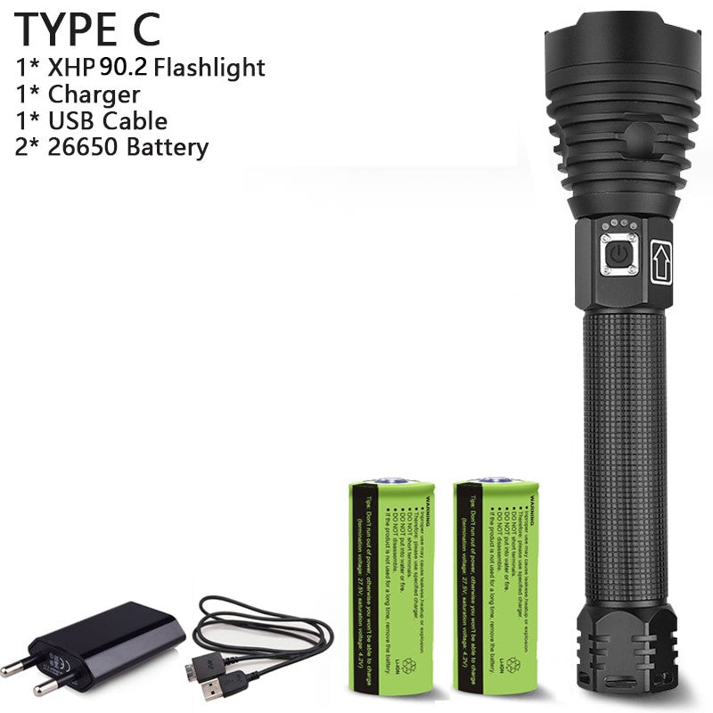 Black aluminum alloy tactical LED flashlight with zoomable lens and waterproof exterior — view 15