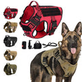 Military tactical dog harness in heavy-duty nylon featuring adjustable straps and a padded vest design
