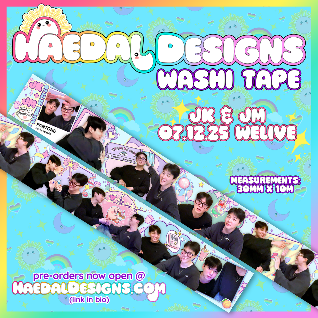 JK and JM 30mm washi tape roll featuring pastel candycore doodles and kawaii aesthetic prints — view 9
